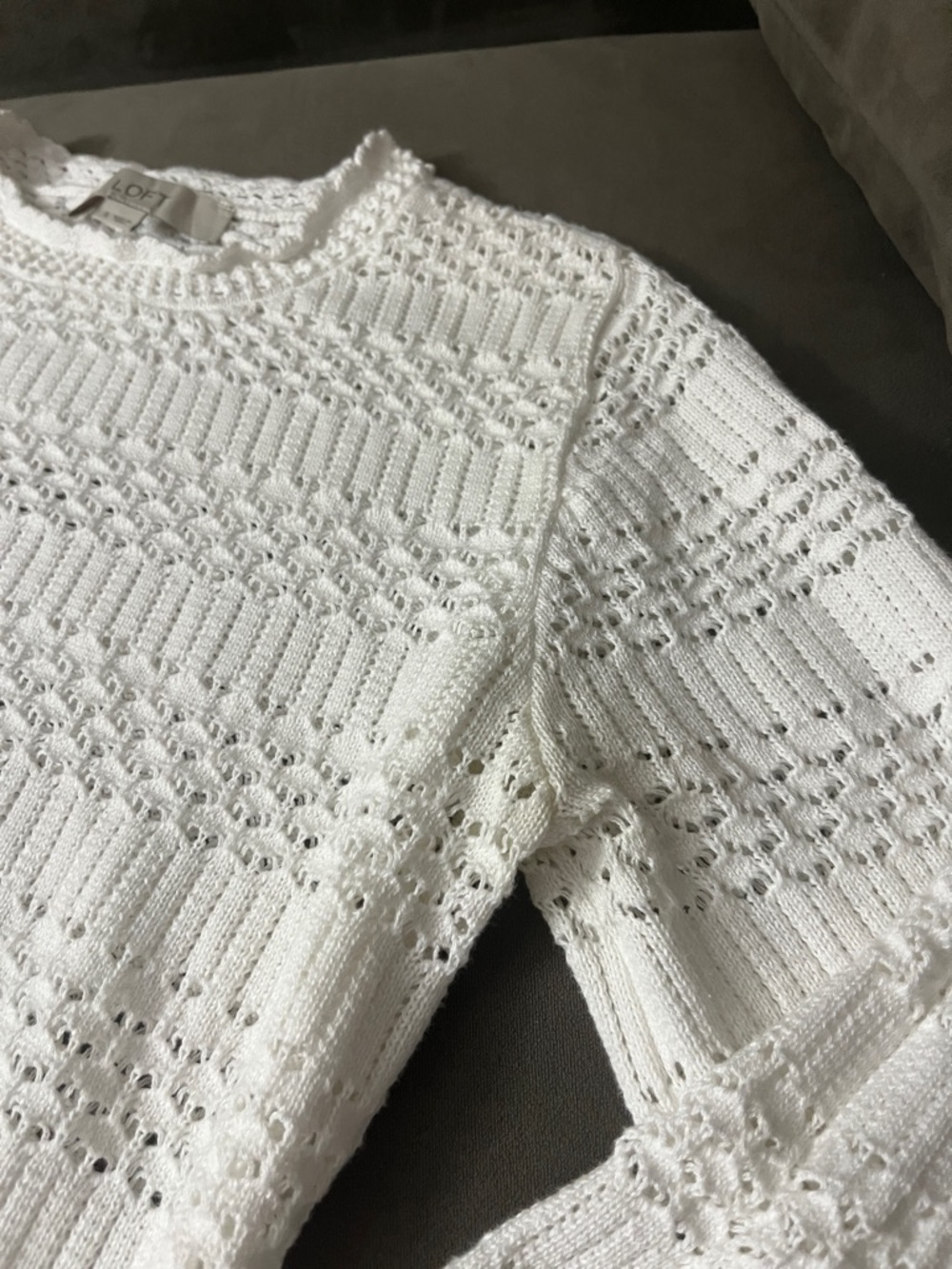 LOFT White Openwork Scoopneck Knit Sweater - Picture 4 of 11